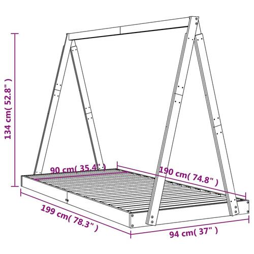 Sengeramme til juniorseng 90x190 cm massivt fyrretræ sort