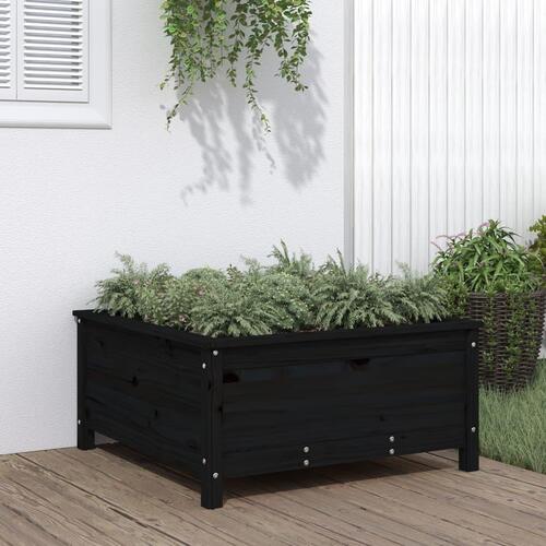 Plantekasse 82,5x82,5x39 cm massivt fyrretræ sort