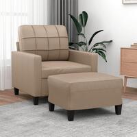 Sofastol med fodskammel 60 cm kunstlæder Cappuccino