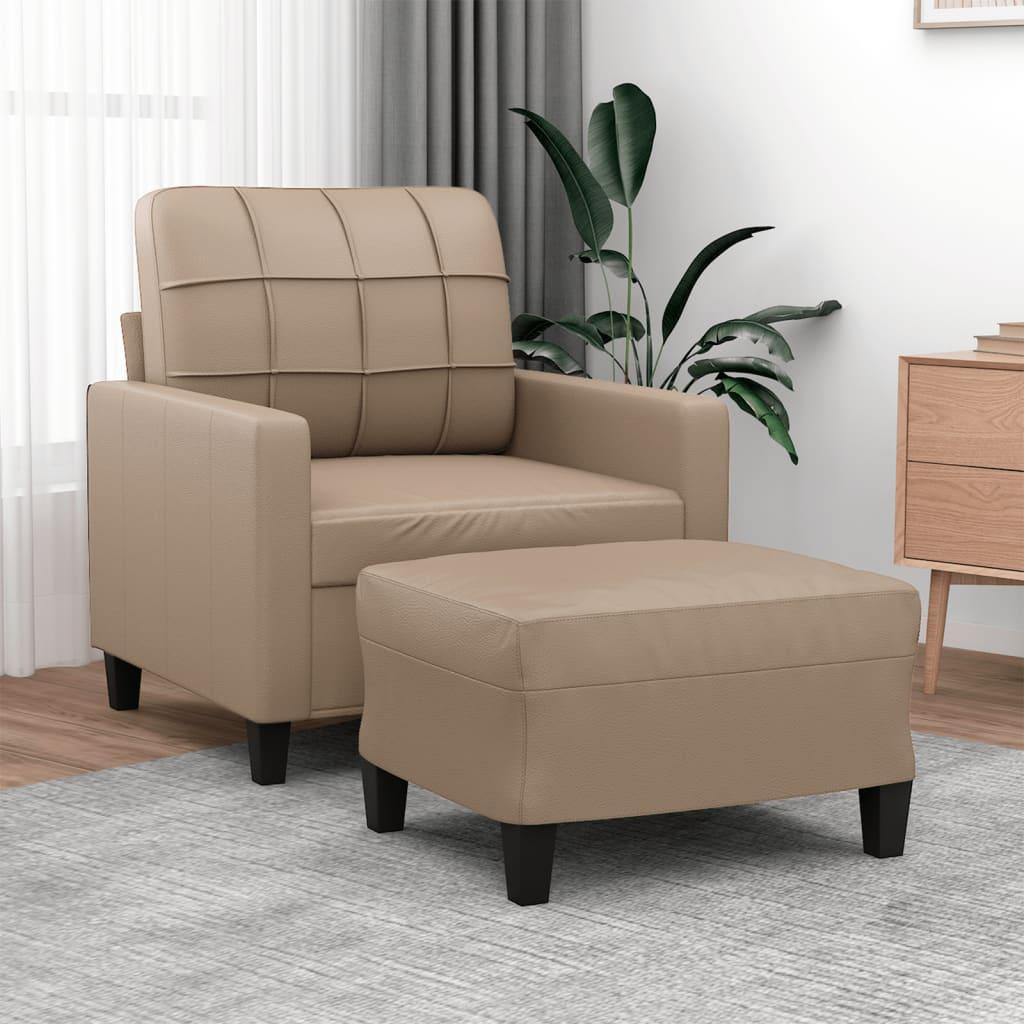 Sofastol med fodskammel 60 cm kunstlæder Cappuccino