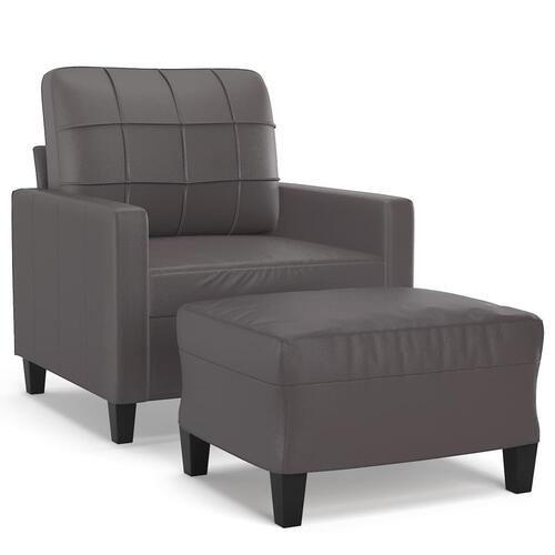 Sofastol med fodskammel 60 cm kunstlæder grå