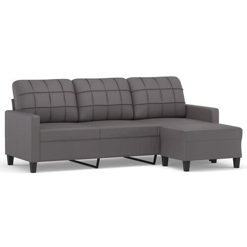 3-personers sofa med fodskammel 180 cm kunstlæder grå