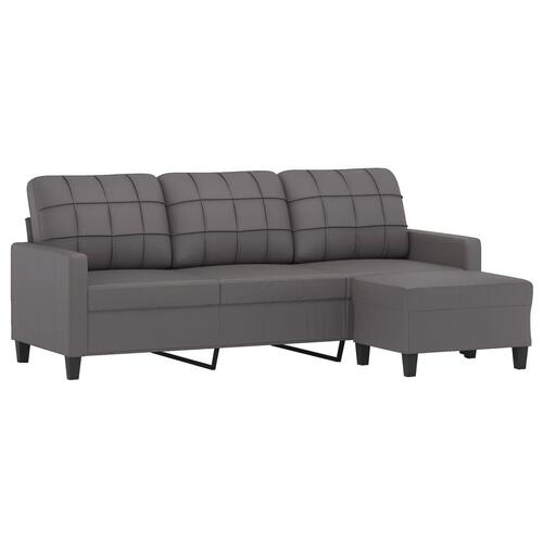 3-personers sofa med fodskammel 180 cm kunstlæder grå