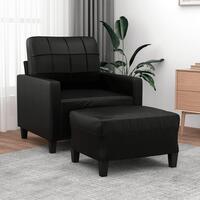 Sofastol med fodskammel 60 cm kunstlæder sort