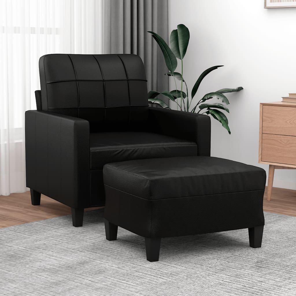 Sofastol med fodskammel 60 cm kunstlæder sort