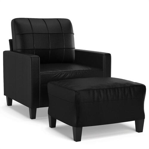 Sofastol med fodskammel 60 cm kunstlæder sort