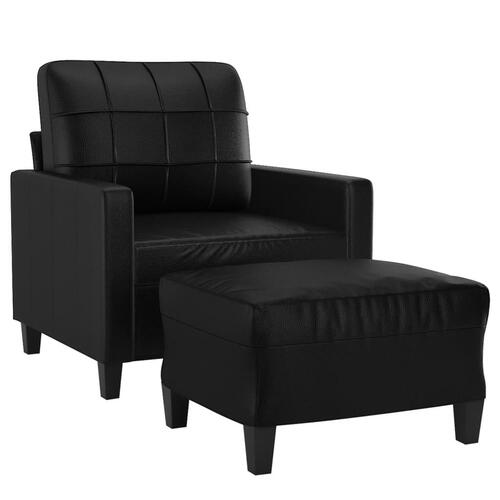 Sofastol med fodskammel 60 cm kunstlæder sort