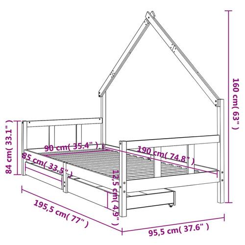 Sengeramme til juniorseng m. skuffer 90x190 cm massivt fyr