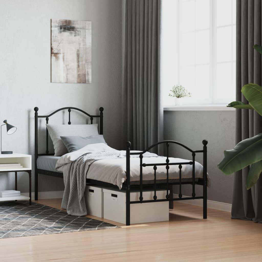 Sengeramme med sengegavl og fodgærde 75x190 cm metal sort