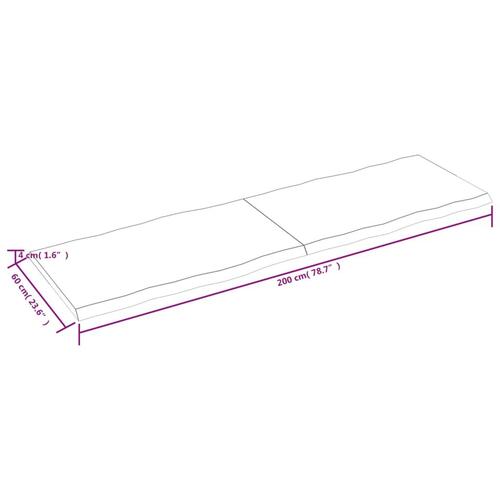 Bordplade 200x60x(2-4) cm naturlig kant behandlet træ lysebrun