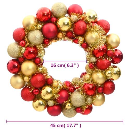 Julekrans 45 cm polystyren rød og guldfarvet