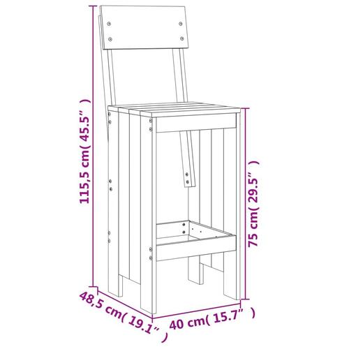 Barstole 2 stk. 40x48,5x115,5 cm massivt fyrretræ sort