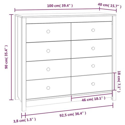Kommode 100x40x90 cm massivt fyrretræ grå