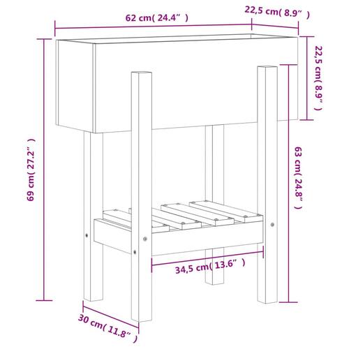 Plantekasse 62x30x69 cm massivt fyrretræ hvid