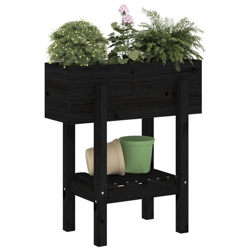 Plantekasse 62x30x69 cm massivt fyrretræ sort