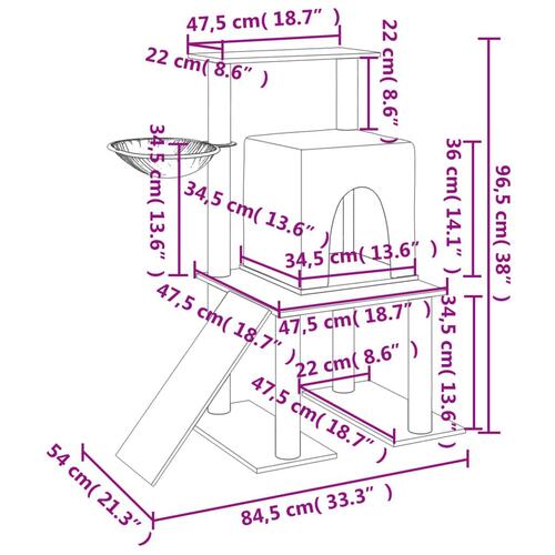 Kradsetræ med sisalkradsestolper 96,5 cm lysegrå