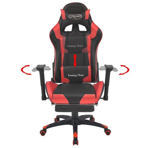 Gamerstol med lænefunktion og fodstøtte rød