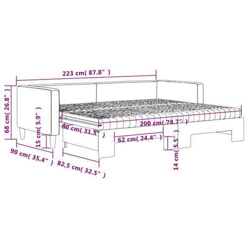 Daybed med udtræk og madras 80x200 cm stof mørkegrå