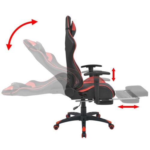Gamerstol med lænefunktion og fodstøtte rød