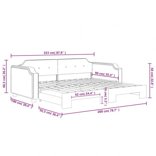 Daybed med udtræk 90x200 cm - stof, sort
