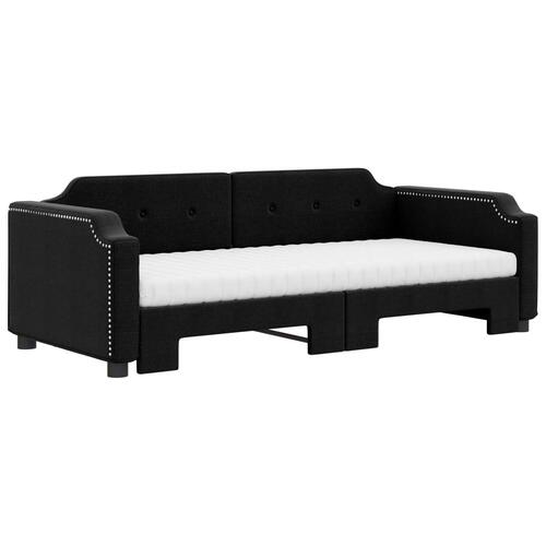 Daybed med udtræk og madras 90x200 cm stof sort