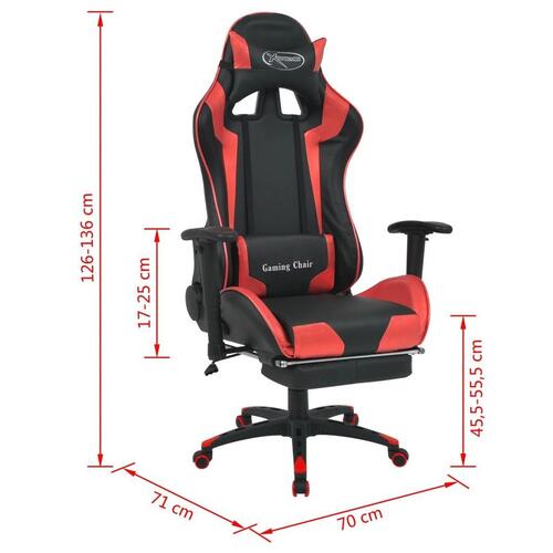Gamerstol med lænefunktion og fodstøtte rød