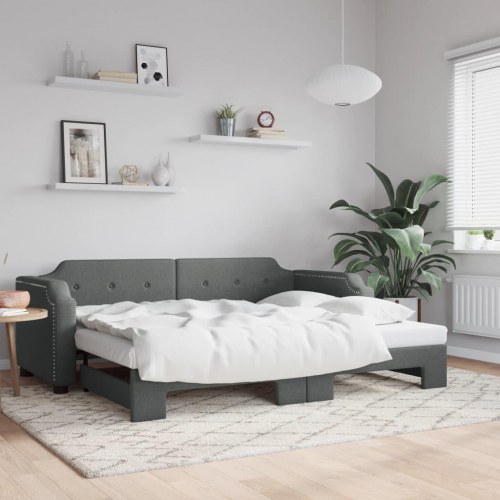 Daybed med udtræk 100×200 cm - stof, mørkegrå