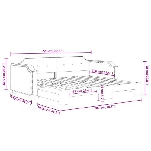 Daybed med udtræk 100×200 cm - stof, mørkegrå