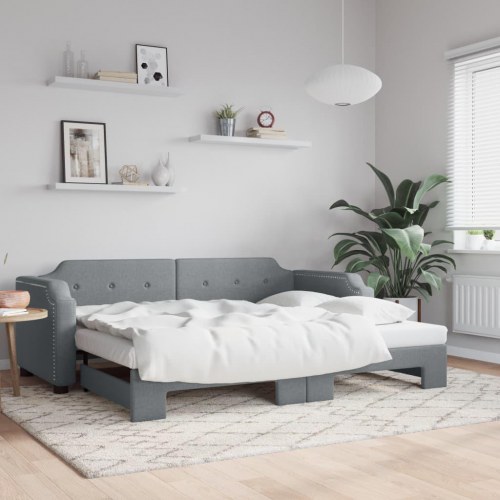 Daybed med udtræk 90×190 cm - stof, lysegrå