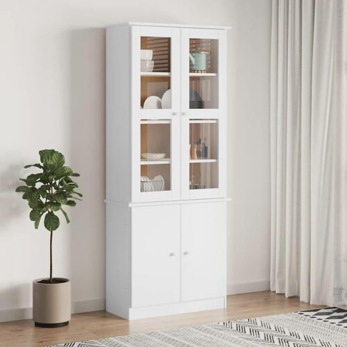 Vitrineskab ALTA 77x35x186,5 massivt fyrretræ hvid