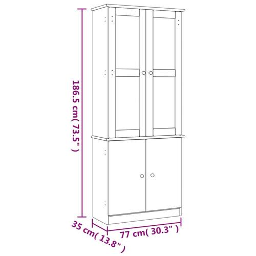 Vitrineskab ALTA 77x35x186,5 massivt fyrretræ hvid