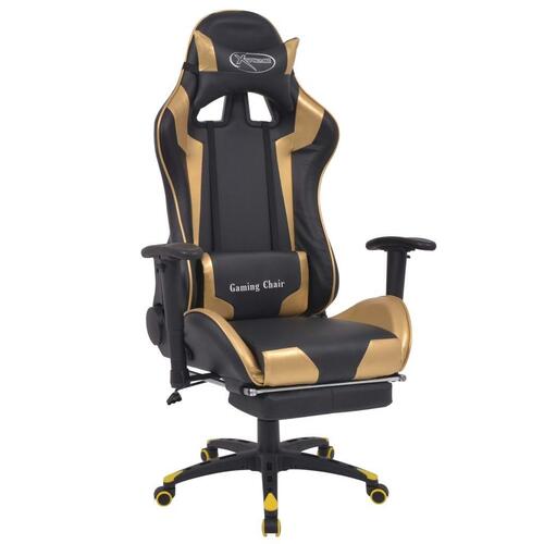 Gamerstol med lænefunktion og fodstøtte guld