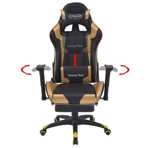 Gamerstol med lænefunktion og fodstøtte guld