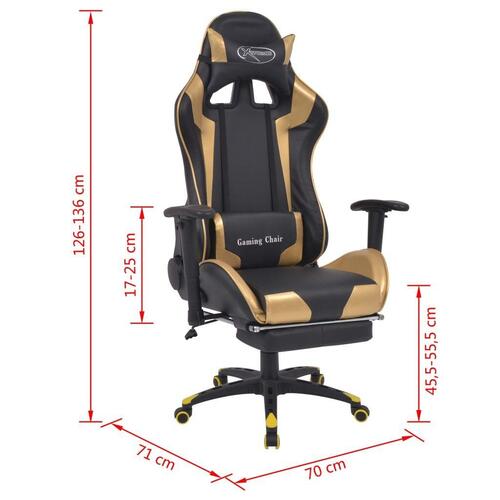 Gamerstol med lænefunktion og fodstøtte guld