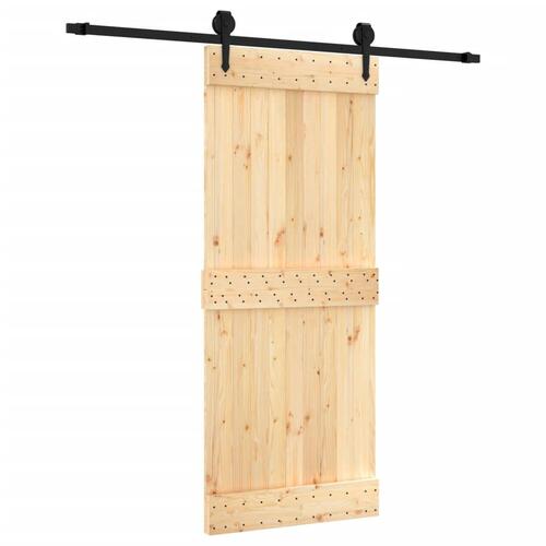 Skydedør med monteringssæt 85x210 cm massivt fyrretræ