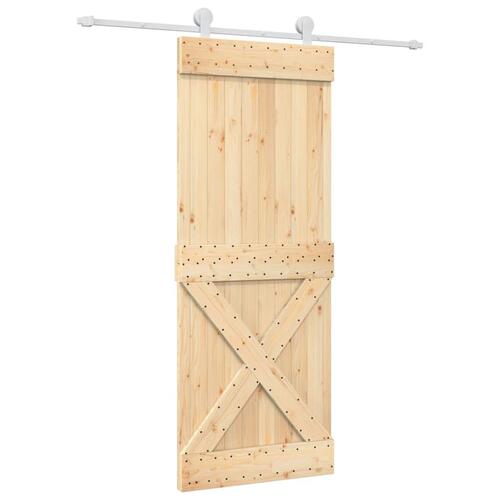 Skydedør med monteringssæt 80x210 cm massivt fyrretræ