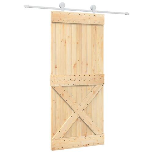 Skydedør med monteringssæt 90x210 cm massivt fyrretræ