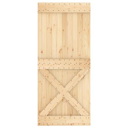 Skydedør med monteringssæt 90x210 cm massivt fyrretræ