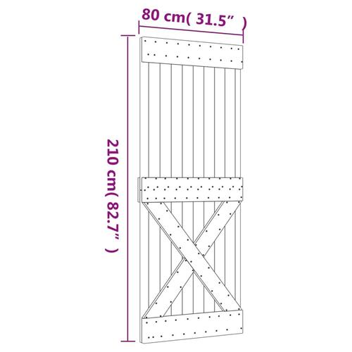 Skydedør med monteringssæt 80x210 cm massivt fyrretræ