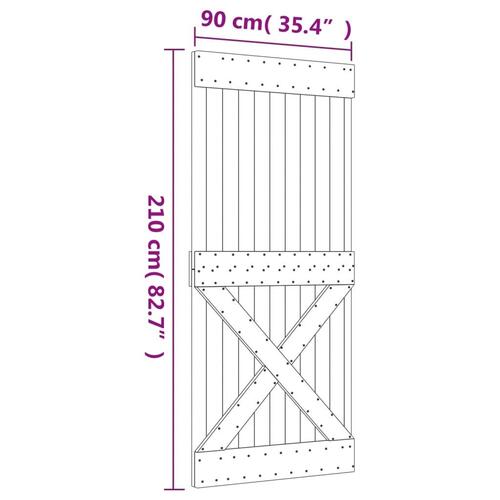 Skydedør med monteringssæt 90x210 cm massivt fyrretræ