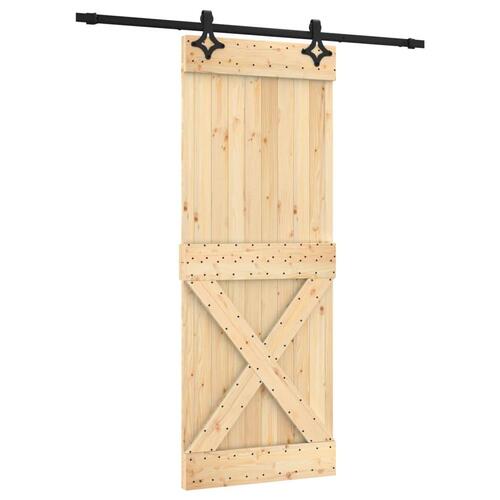 Skydedør med monteringssæt 80x210 cm massivt fyrretræ