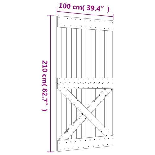 Skydedør med monteringssæt 100x210 cm massivt fyrretræ