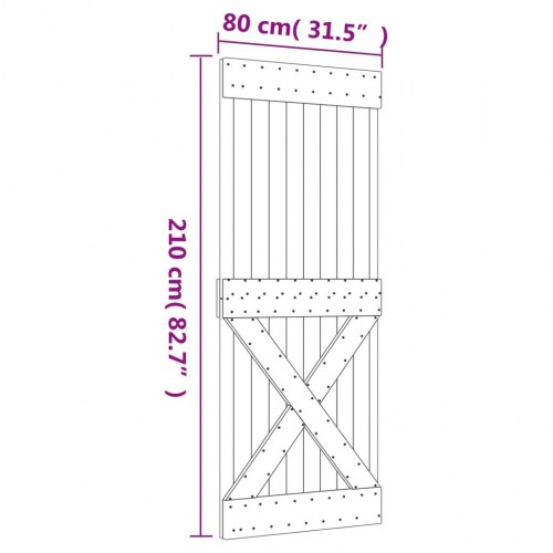 Skydedør med monteringssæt 80x210 cm massivt fyrretræ