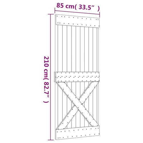 Skydedør med monteringssæt 85x210 cm massivt fyrretræ