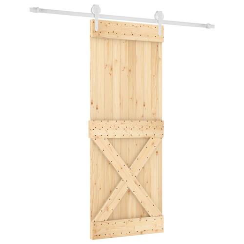 Skydedør med monteringssæt 90x210 cm massivt fyrretræ