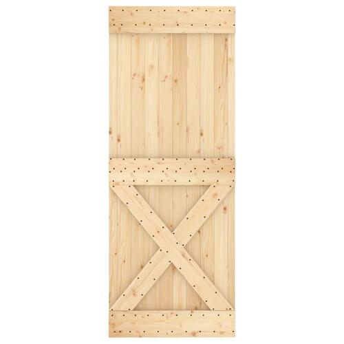 Skydedør med monteringssæt 90x210 cm massivt fyrretræ