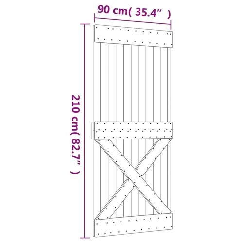 Skydedør med monteringssæt 90x210 cm massivt fyrretræ