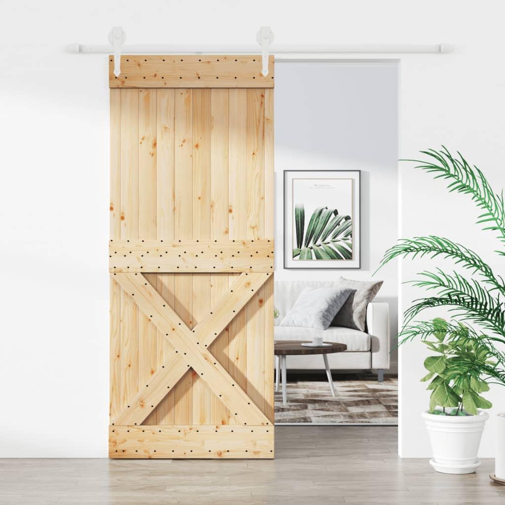 Skydedør med monteringssæt 100x210 cm massivt fyrretræ