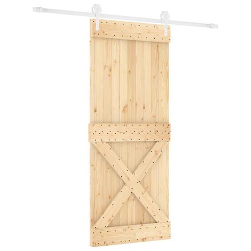 Skydedør med monteringssæt 100x210 cm massivt fyrretræ
