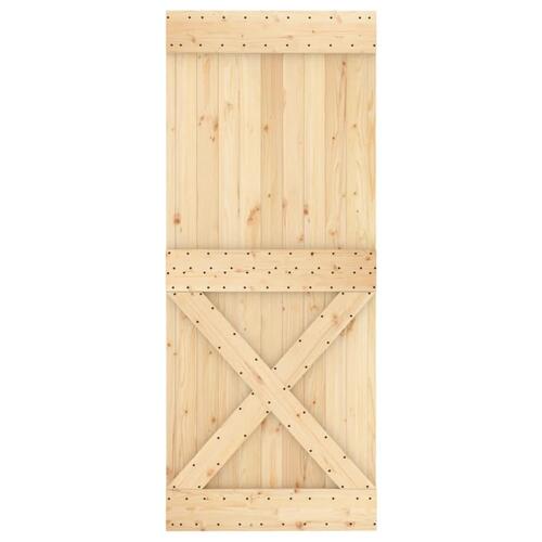Skydedør med monteringssæt 100x210 cm massivt fyrretræ